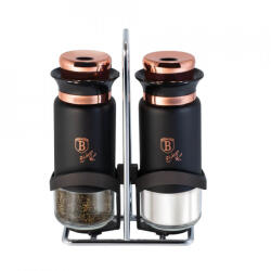 BerlingerHaus Set 2 recipiente pentru sare si piper 120 ml si suport din otel inoxidabil Black Rose Collection Berlinger Haus BH 1994 (BH/1994) Solnita condimente