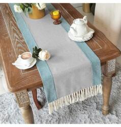 ARTABLE Traversa de masa cu ciucuri 35 x 140 cm, gri cu albastru Fata de masa