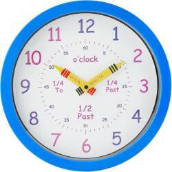 Henley Ceas de perete in limba engleza, 25 cm, pentru copii, albastru