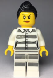 LEGO® Minifigurák Sky Police - Jail Prisoner 50382 Prison Stripes, Female, Scowl with Peach Lips, Black Ponytail cty0979 (cty0979)