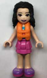 LEGO® Minifigurák Friends Emma, Dark Pink Layered Skirt, White Top with Paw Print Undershirt, Life Jacket frnd493 (frnd493)