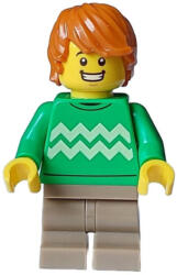 LEGO® Minifigurák Boy - Bright Green Sweater, Dark Tan Medium Legs, Open Mouth Smile, Dark Orange Hair cty1582 (cty1582)