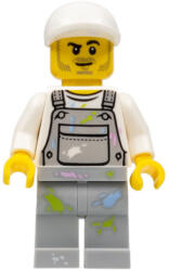 LEGO® Minifigurák Painter - Male, Light Bluish Gray Overalls with Paint Splotches, White Cap, Stubble cty0897 (cty0897)