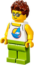 LEGO® Minifigurák Plane Passenger - Male, White Tank Top with Dark Azure Sailboat, Lime Legs, Reddish Brown Hair Spike cty1196 (cty1196)
