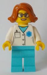 LEGO® Minifigurák Doktornő - azurszínű lábak, barnás oldalra fésült hajjal, szemüvegben cty0900 (cty0900)
