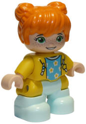 LEGO® Minifigurák Duplo Figure Lego Ville, Child Girl, Light Aqua Legs, Yellow Jacket with Medium Azure Top with Flowe 47205pb084 (47205pb084)