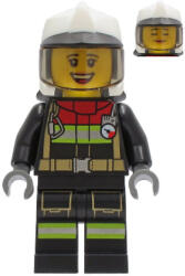 LEGO® Minifigurák Fire - Female, Black Jacket and Legs with Reflective Stripes and Red Collar, White Fire Helmet, Tran cty1250 (cty1250)