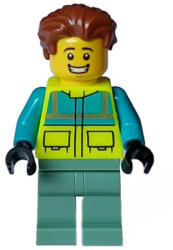 LEGO® Minifigurák Paramedic - Male, Dark Turquoise and Neon Yellow Safety Vest, Sand Green Legs, Reddish Brown Hair, O cty1572 (cty1572)