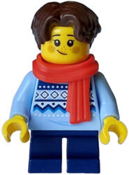 LEGO® Minifigurák Gyermek - lány, világoskék kötött Fair Isle pulóver, sötétkék rövid lábak, sötétbarna haj, szeplők, hol327 (hol327)