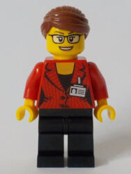 LEGO® Minifigurák Reporter - Female, Red Suit Jacket with ID Badge, Black Legs, Reddish Brown Hair Swept Back into Bun cty1045 (cty1045)