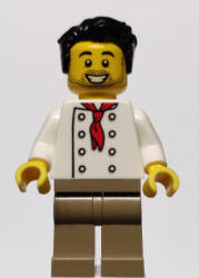 LEGO® Minifigurák Chef - White Torso with 8 Buttons, No Wrinkles Front or Back, Dark Tan Legs, Black Hair twn431 (twn431)