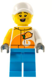 LEGO® Minifigurák Stuntz Crew - Female, Bright Light Orange and White 'ViTA RUSH' Jacket, Dark Azure Legs, White Cap w cty1314 (cty1314)