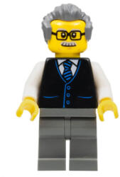 LEGO® Minifigurák Launch Director - Male, Black Vest with Blue Striped Tie, Dark Bluish Gray Legs, Dark Bluish Gray Ha cty1070 (cty1070)