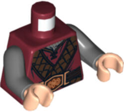 LEGO® Alkatrészek (Pick a Brick) Sötét Piros Minifigura Felsőrész, Sötét Kékesszürke Karokkal és arany övvel 6005581 (6005581)