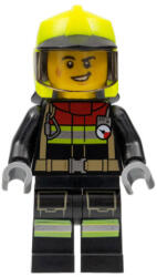 LEGO® Minifigurák Fire - Male, Black Jacket and Legs with Reflective Stripes and Red Collar, Neon Yellow Fire Helmet, cty1370 (cty1370)