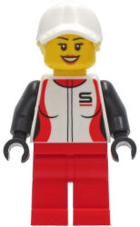 LEGO® Minifigurák Woman - Red and White Race Jacket, Red Legs, White Cap with Bright Light Yellow Hair cty1269 (cty1269)