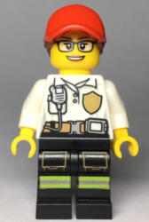 LEGO® Minifigurák Fire - Female White Shirt with Fire Logo Badge and Belt, Reflective Stripes on Black Legs, Red Cap w cty0970 (cty0970)