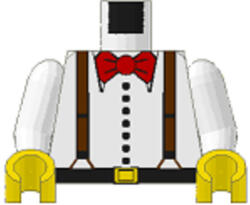 LEGO® Alkatrészek (Pick a Brick) Fehér Minifigura Felsőrész Barna Nadrágtartóval ás Piros Csokornyakkendővel 973pa1c01 (973pa1c01)