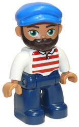 LEGO® Minifigurák Duplo Figure Lego Ville, Male, Dark Blue Legs, White Shirt with Red Horizontal Stripes, Blue Cap and 47394pb255 (47394pb255)
