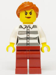 LEGO® Minifigurák Police - Jail Prisoner 50382 Prison Stripes, Female, Dark Red Legs, Scowl with Peach Lips, Orange Po cty1275 (cty1275)