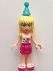 LEGO® Minifigurák Stephanie - Fehér Felsőben, Magenta Szoknyában és Középazur Party Sapkában frnd136 (frnd136)