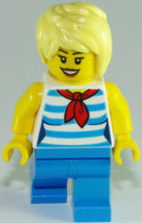 LEGO® Minifigurák Ice Cream Vendor - Female, Dark Azure and White Striped Shirt with Red Scarf, Dark Azure Legs, Brigh cty0938 (cty0938)