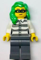 LEGO® Minifigurák Police - Jail Prisoner 50382 Prison Stripes, Female, Dark Bluish Gray Legs, Frown with Black Mask, G cty1364 (cty1364)