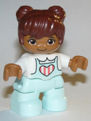 LEGO® Minifigurák Duplo Figure Lego Ville, Child Girl, Light Aqua Legs, White Top with Coral Stripes in Heart, Reddish 47205pb072 (47205pb072)