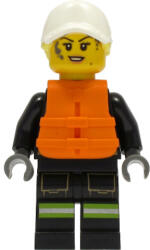 LEGO® Minifigurák Fire - Female, Black Jacket and Legs with Reflective Stripes and Red Collar, White Cap with Bright L cty1309 (cty1309)