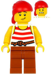 LEGO® Minifigurák Pirate - Red Head Wrap, White Shirt with Red Stripes, Dark Orange Legs pi187 (pi187)