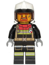 LEGO® Minifigurák Fire - Male, Black Jacket and Legs with Reflective Stripes and Red Collar, White Fire Helmet, Trans- cty1264 (cty1264)