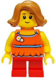 LEGO® Minifigurák Child Girl with Medium Nougat Short Swept Sideways Hair and Red Short Legs, Covered Back twn376a (twn376a)
