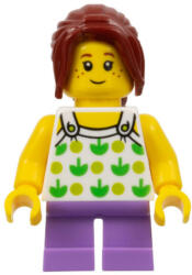 LEGO® Minifigurák Child - Girl, White Halter Top with Green Apples and Lime Spots, Medium Lavender Short Legs, Dark Re twn343 (twn343)