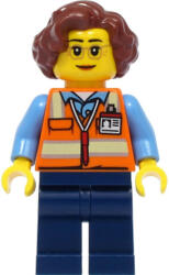 LEGO® Minifigurák School Bus Driver - Female, Orange Safety Vest with Reflective Stripes, Dark Blue Legs, Reddish Brow cty1396 (cty1396)