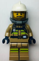 LEGO® Minifigurák Fire - Reflective Stripes, Dark Tan Suit, White Fire Helmet, Open Mouth with Beard, Breathing Neck G cty1359 (cty1359)