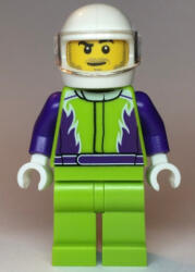 LEGO® Minifigurák Monster Truck Driver, Lime Legs and Jacket with Purple Flames and Arms, White Helmet cty1107 (cty1107)