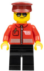 LEGO® Minifigurák Post Office - Airmail Letter Logo and Red Jacket with Zipper, Dark Red Hat, Black Legs, Sunglasses cty1106 (cty1106)