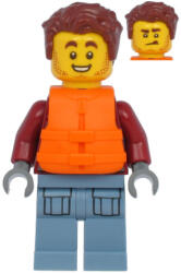 LEGO® Minifigurák Harl Hubbs - Dark Red Hooded Sweatshirt, Sand Blue Legs with Pockets, Life Jacket cty1174 (cty1174)