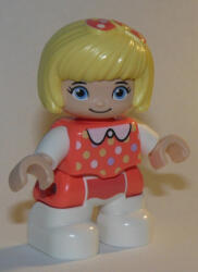 LEGO® Minifigurák Duplo Figure Lego Ville, Child Girl, White Legs, Coral Top with Polka Dots Pattern, White Arms, Brig 47205pb070 (47205pb070)