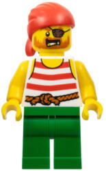 LEGO® Minifigurák Kalóz - Férfi, Piros Bandana, Fehér ing piros csíkokkal, Zöld Lábak, Szemtapasz pi190 (pi190)