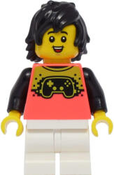 LEGO® Minifigurák Boy - Coral Shirt with Video Game Controller, White Medium Legs, Black Hair cty1394 (cty1394)