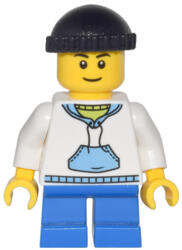 LEGO® Minifigurák White Hoodie with Blue Pockets, Blue Short Legs, Black Knit Cap cty0438 (cty0438)