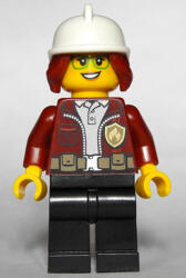LEGO® Minifigurák Fire Chief, Female - Freya McCloud, Dark Red Jacket, Black Legs, White Fire Helmet, Open Smile / Clo cty1288 (cty1288)