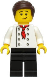 LEGO® Minifigurák Burger Chef - White Torso with 8 Buttons, No Wrinkles Front or Back, Black Legs, Dark Brown Hair cty0964a (cty0964a)
