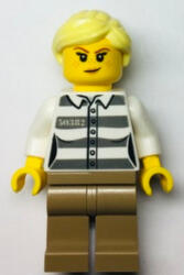 LEGO® Minifigurák Police - Jail Prisoner 50382 Prison Stripes, Female, Dark Tan Legs, Smirk with Peach Lips, and Brigh cty1368 (cty1368)