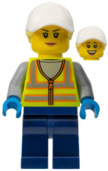 LEGO® Minifigurák Forklift Driver - Female, Neon Yellow Safety Vest, Dark Blue Legs, White Cap with Bright Light Yello cty1483 (cty1483)