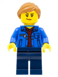 LEGO® Minifigurák Stuntz Spectator - Female, Blue Jacket over Dark Red V-Neck Sweater, Dark Blue Legs, Medium Nougat P cty1322 (cty1322)