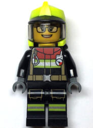 LEGO® Minifigurák Fire - Female, Black Jacket and Legs with Reflective Stripes and Red Collar, Neon Yellow Fire Helmet cty1544 (cty1544)