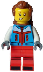 LEGO® Minifigurák Turista - férfi, sötétkék kabát, vörös lábak sötétvörös csíkokkal a térdeken, vörösesbarna sűrű haj, hol330 (hol330)