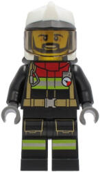 LEGO® Minifigurák Fire - Male, Black Jacket and Legs with Reflective Stripes and Red Collar, White Fire Helmet, Trans- cty1251 (cty1251)